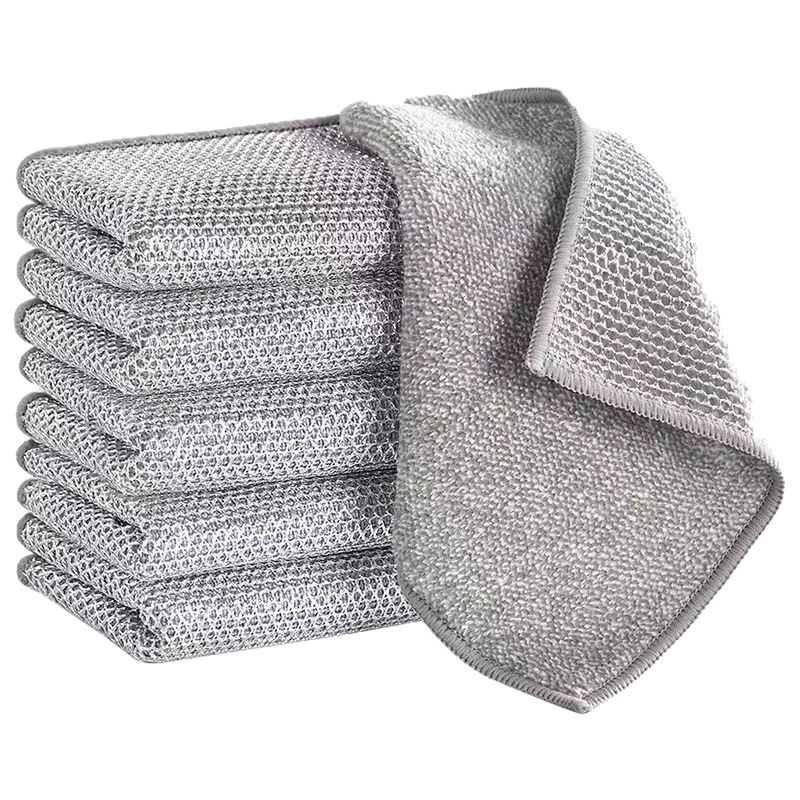 Silver wire dish towel steel wire double-sided thickened rag steel wire ball kitchen supplies non-stick grid cleaning cloth Baijie