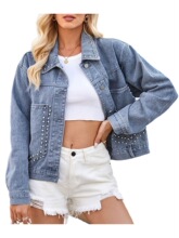 F 18941 Washed Loose Punk Rivet Denim Jacket ˮϴ�T�ţ����