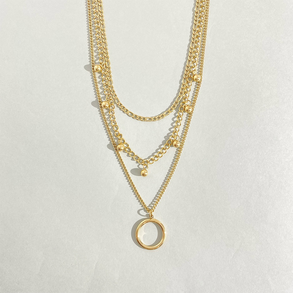 Women's Multi-Layer Necklace Circle Ring Pendant Clavicle Chain Hip Hop Metallic Chain_colorza_3