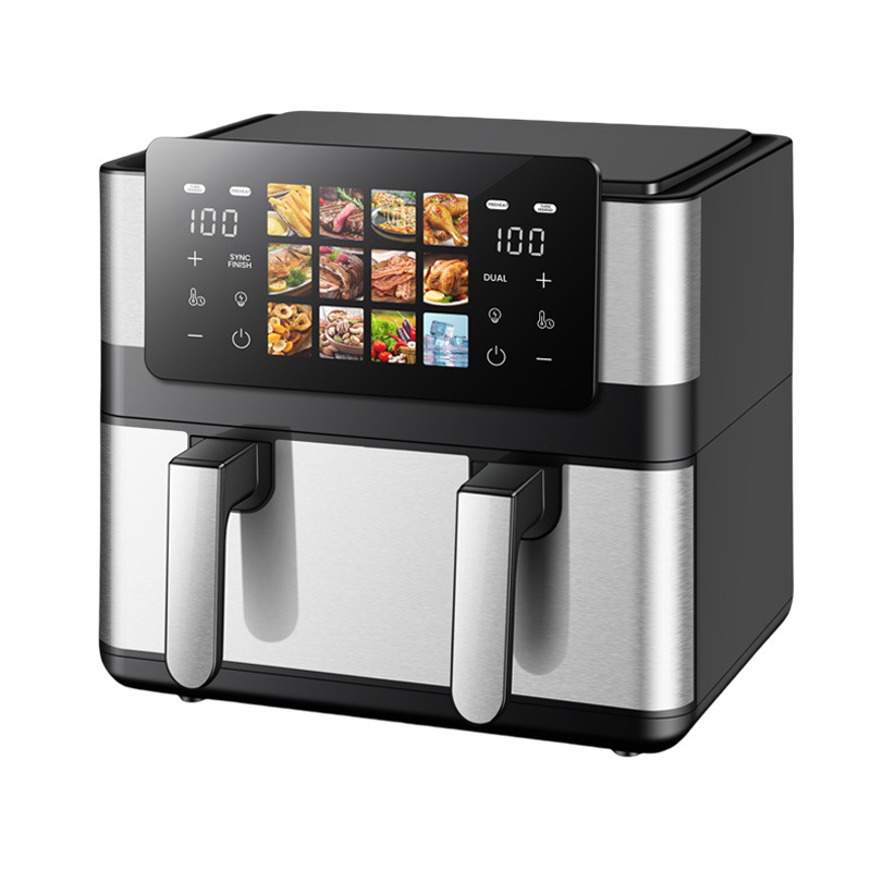 Freidora de aire transfronteriza doméstica multifuncional de doble silo 8L freidora eléctrica de gran capacidad, horno eléctrico inteligente de papas fritas, OEM