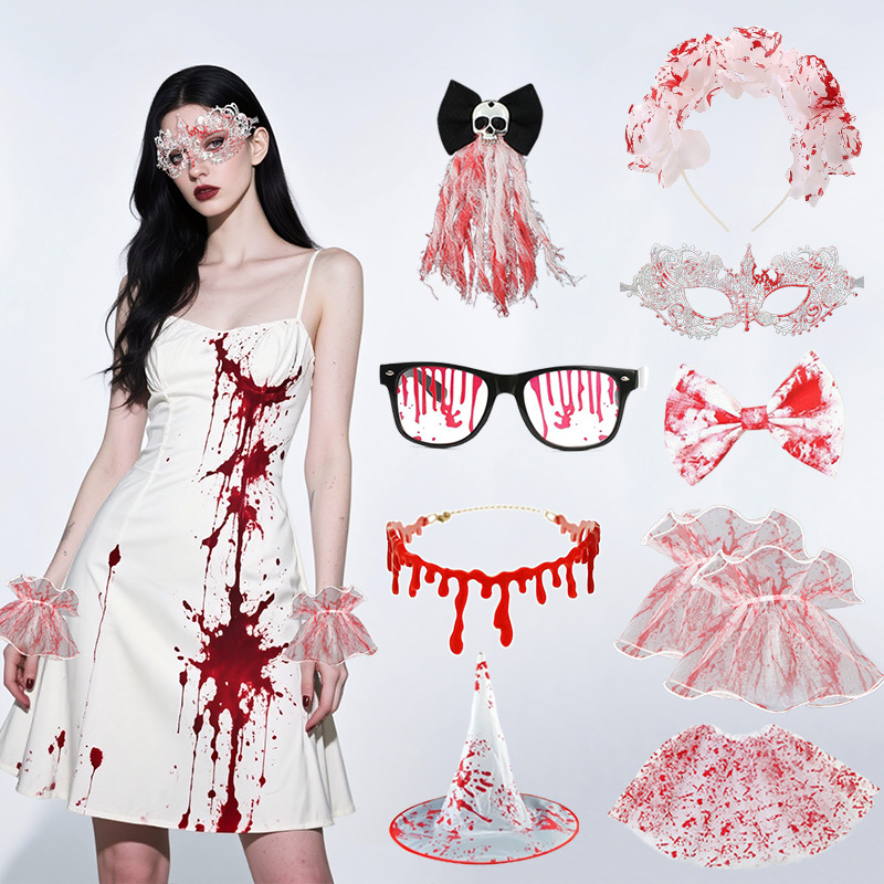 Ventas transfronterizas de nuevo Halloween horror trajes de sangre clipes de pelo pulseras máscaras de baile disfraz de espectáculo props