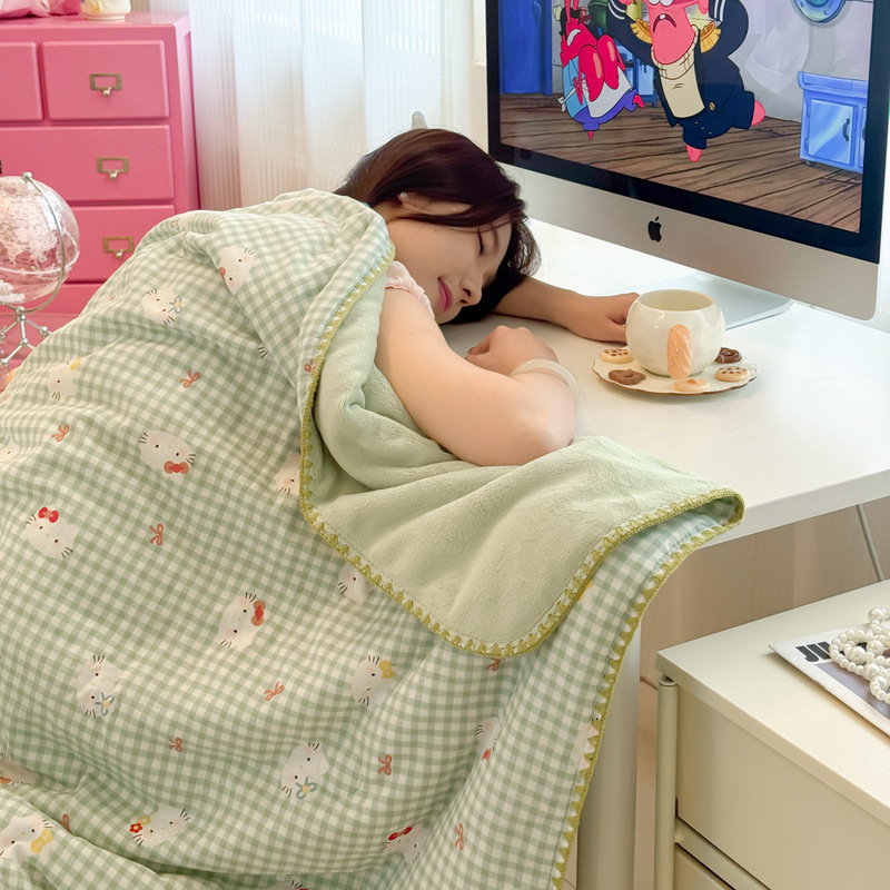 helloKitty纯棉牛奶绒毛毯双层纱盖毯空调毯午睡小毯子沙发毯|undefined