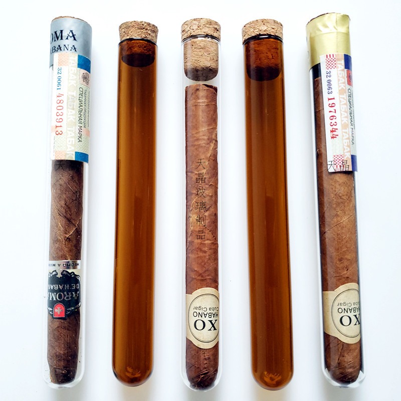 透明与棕色雪茄玻璃管 玻璃试管18*150配T型木塞 储存保湿可印刷