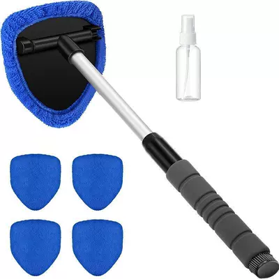 Car cleaning tools: Telescopic Pole Car Window Brush - 1-set-five-sided-sponge-telescopic-pole-5-blue-cloth-covers-spray-bottle