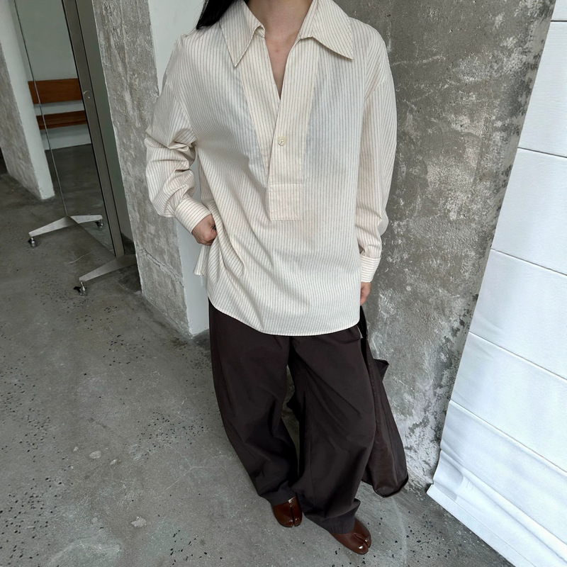 DTWO Autumn/Winter New Original Design Thirteen Lines Women's Clothing Wholesale Japanese Style Striped Long Sleeve Shirt 6315058 DTWO Autumn/Winter New Original Design Thirteen Lines Women's Clothing Wholesale Japanese Style Striped Long Sleeve Shirt 6315058