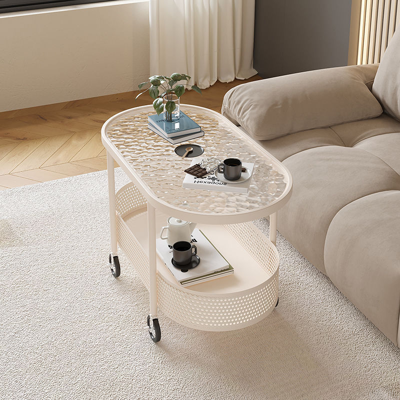 Internet Celebrity Trolley Simple Movable Sofa Side Table Accessible Luxury Tempered Glass Modern Bedside Cabinet Small Coffee Table