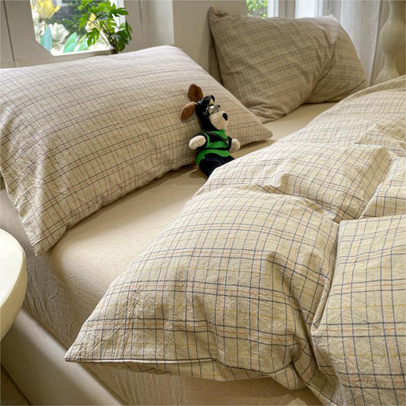 Four-piece Set Washed Cotton Bedding Quilt Cover Quilt Cover Spring Autumn and Winter Bed Sheet Bed Cover Student Dormitory Three-piece Set