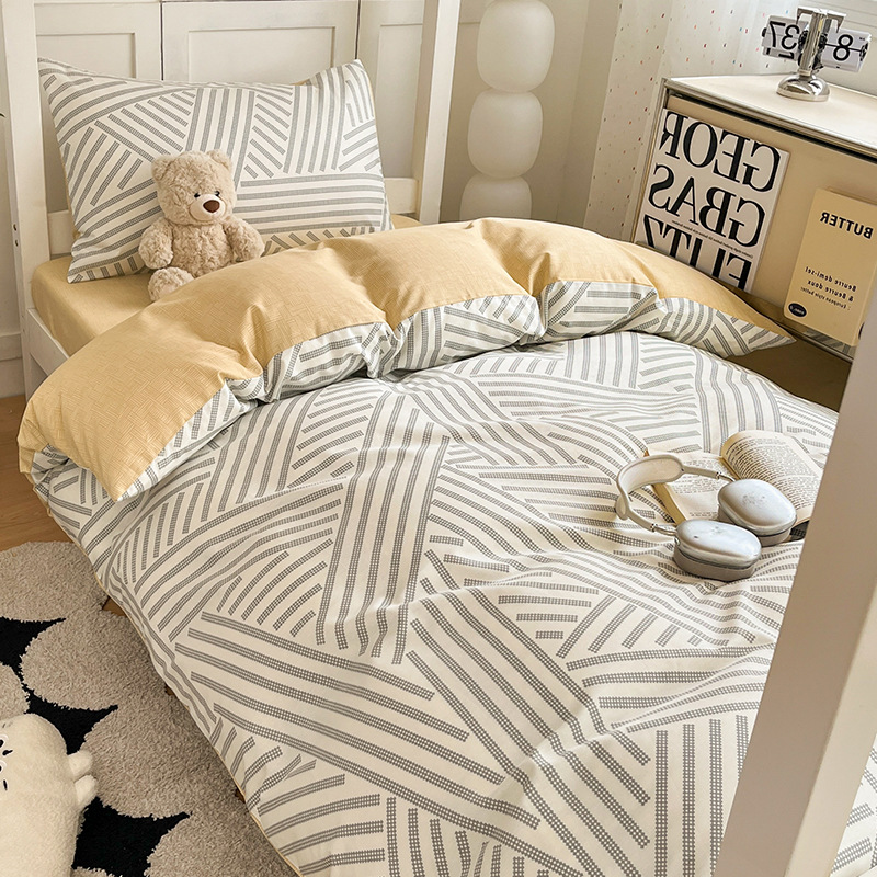 Verano simple algodón dormitorio universitario cama de tres piezas sábanas de algodón puro funda de edredón sábana ropa de cama de seis piezas