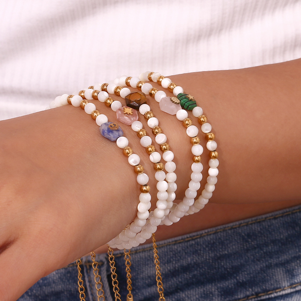 Simple Style Geometric Stainless Steel Artificial Pearl Natural Stone Beaded Plating Women's Bracelets display picture 8