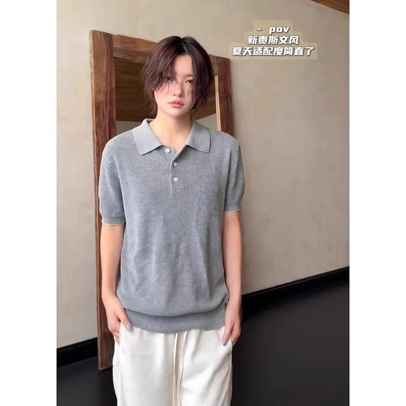 夏季新款老钱风针织Polo衫短袖男雅痞高级感修身百搭休闲半袖t恤|undefined
