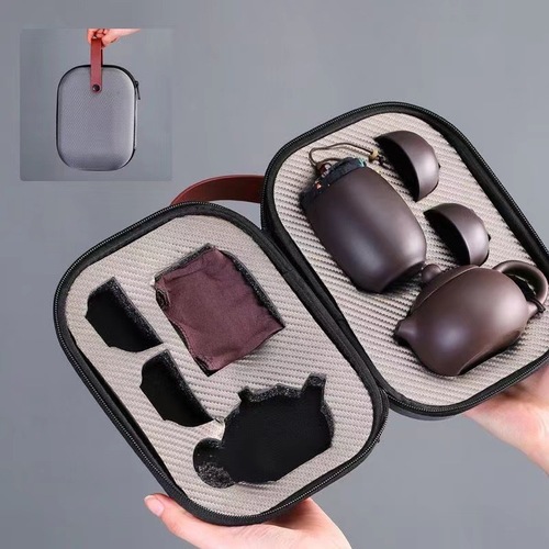 Portable Bag for Zisha Travel Tea Set - 1 Pot, 4 Cups, Quick Cup Car Travel Gongfu Ceramic Teapot