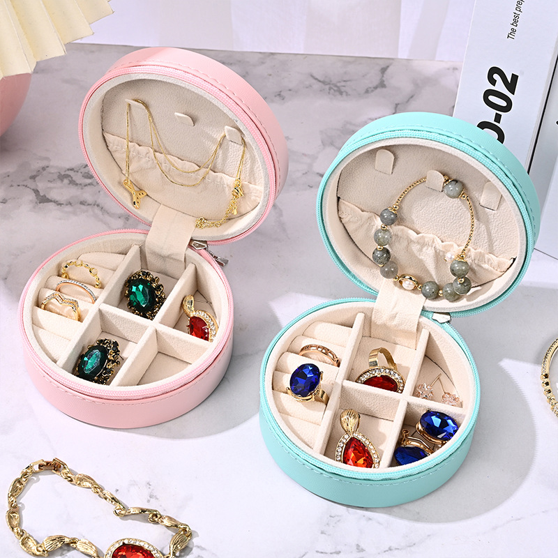 Simple Style Round Square Pu Leather Flannel Jewelry Boxes 1 Piece