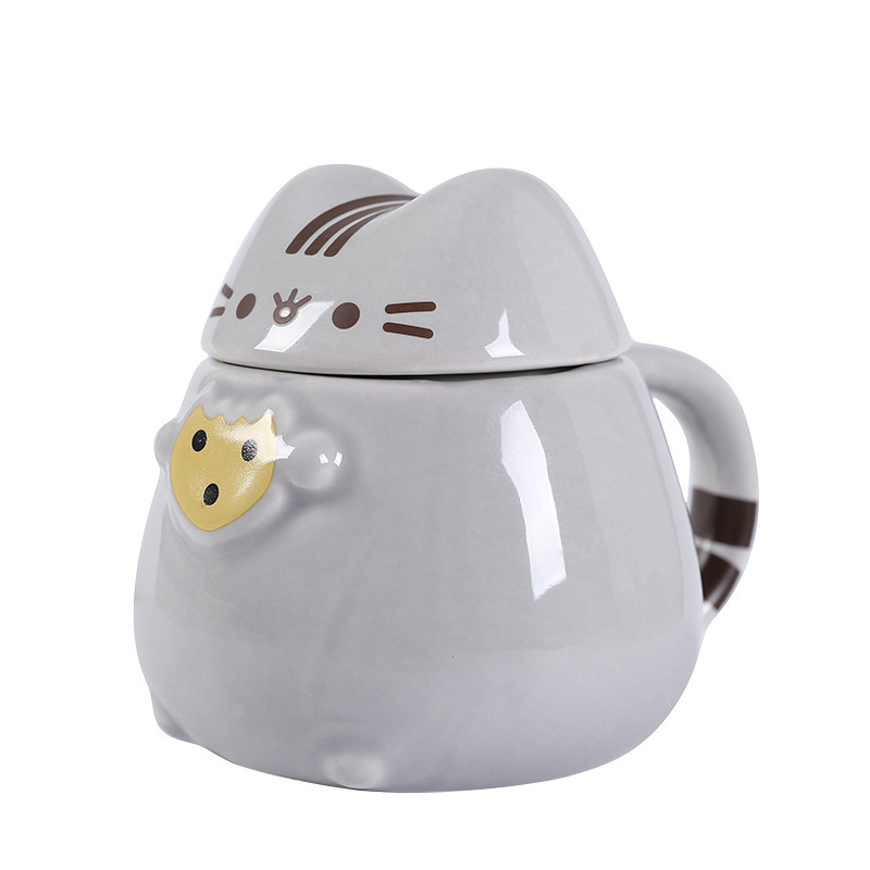 Selección estricta de tazas de cerámica con tazas de cubierta de tazas de marca de tazas de agua de dragón de dibujos animados, fabricantes de gatos