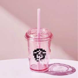 外贸星爸爸咖啡杯透明大容量吸管杯便携高颜值水杯美式随性杯