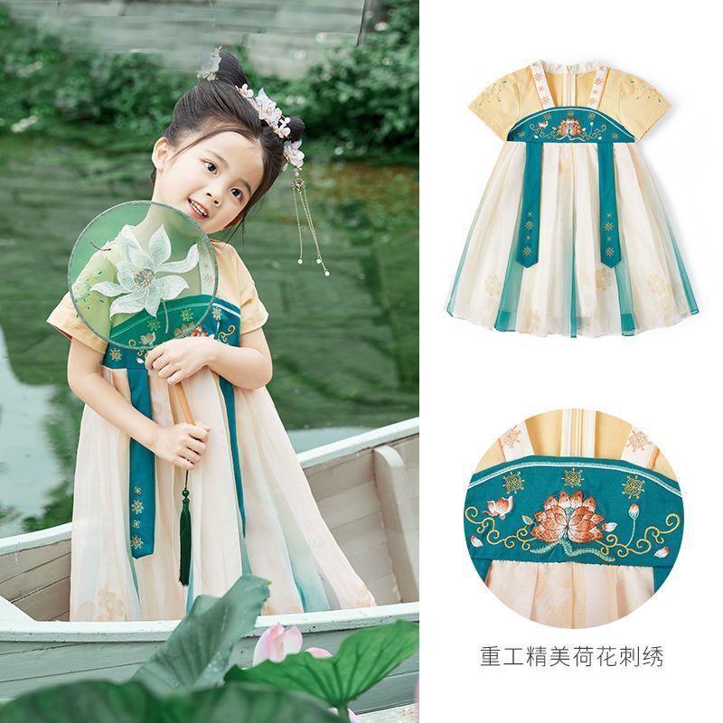 漢服の女の子の子供の夏の半袖の唐服の夏のワンピースの子供の古風なスカートの女の子の赤ちゃんの夏服の女性|undefined