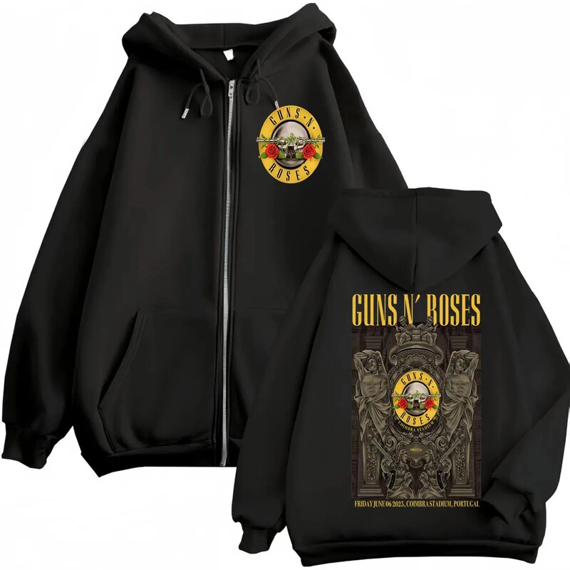 Guns N' Roses World Tour 2025 Merchandise Zipper Hoodie Rock Hip-Hop Zipper Hooded Sweatshirt Men Guns N' Roses World Tour 2025 Merchandise Zipper Hoodie Rock Hip-Hop Zipper Hooded Sweatshirt Men