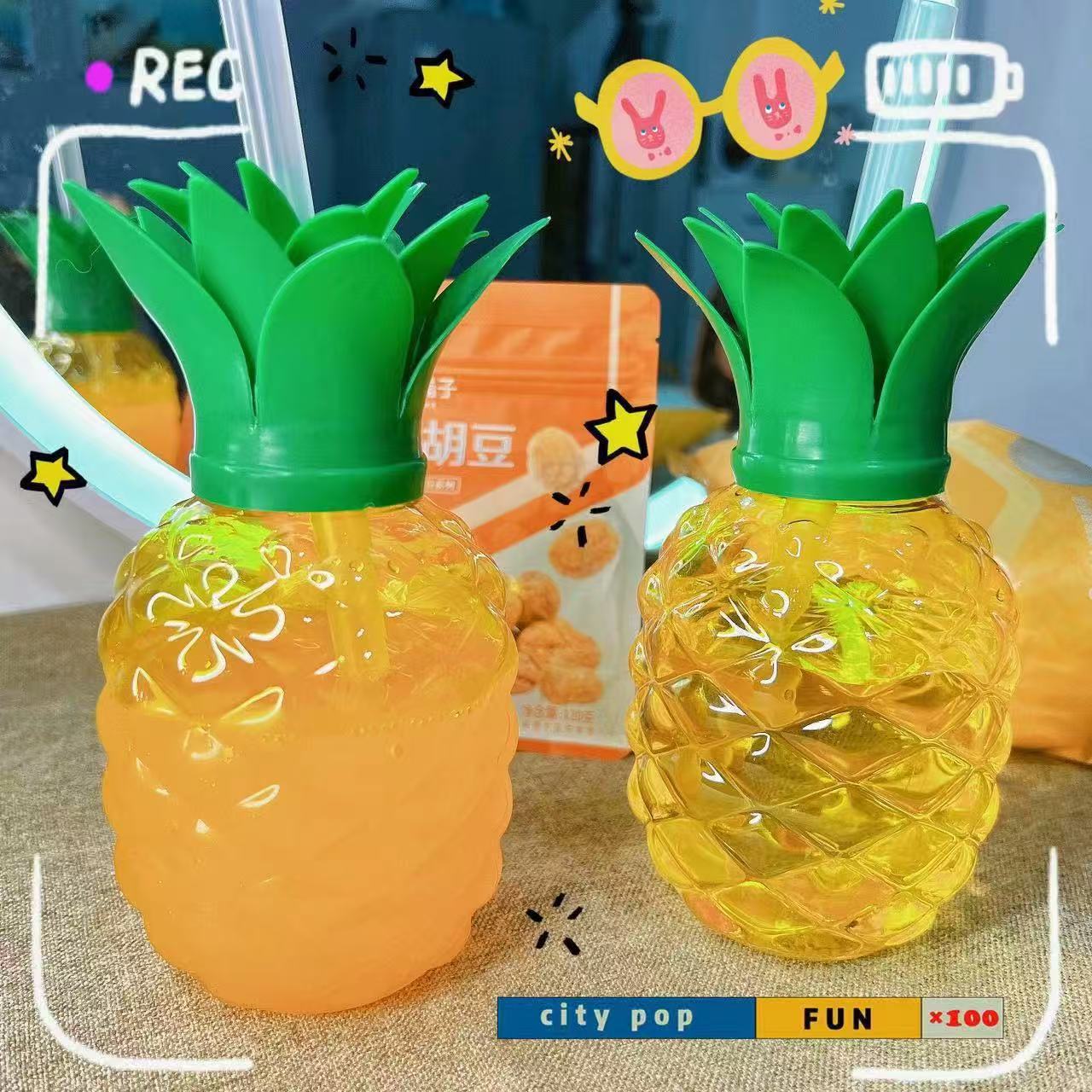 Taza de paja de piña, taza de fruta creativa, taza de paja de té de leche, taza de uva de fresa