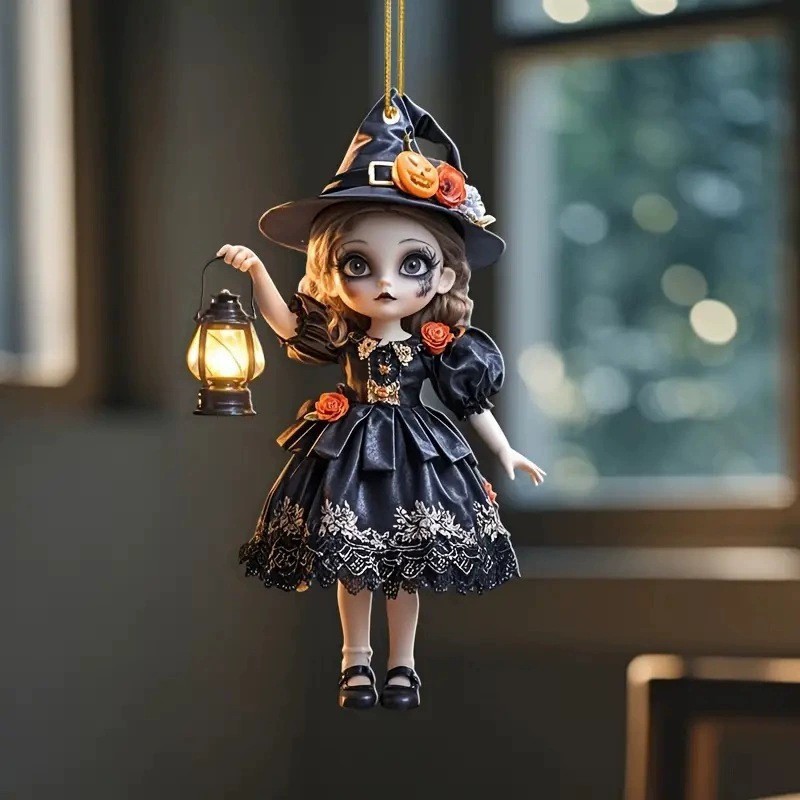 Hot sale acrílico calabaza bruja decoración de Halloween colgante de coche