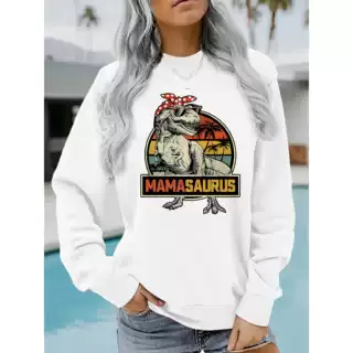 【跨境欧码】Mamasaurus妈妈恐龙字母印花圆领卫衣女宽松批发代发