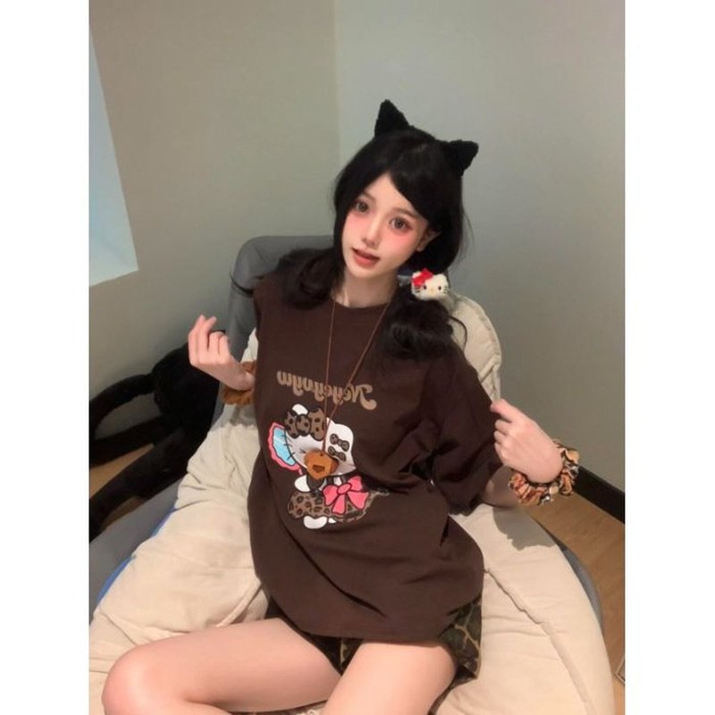 日本製夏スウェットシャツ KT ハローキティ プリント 半袖 Tシャツ トップス 純綿 半袖 Tシャツ レディース キティ トレンド|undefined