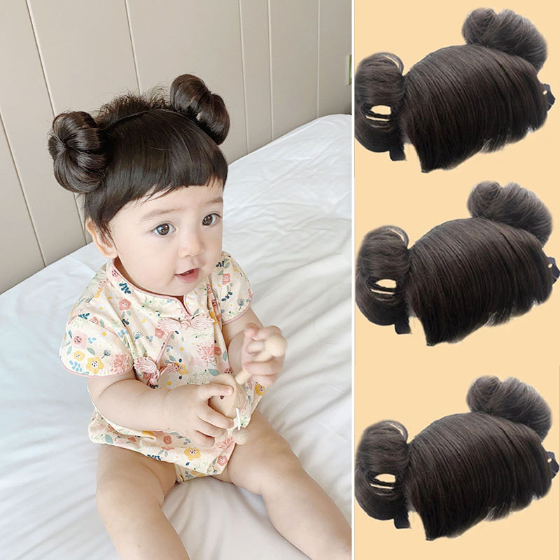 Children's Wig with Bangs Princess Fake Bangs Hair Belt Warm Silk Short Curly Hair Internet Celebrous Popular Meatball Head Cute Wig