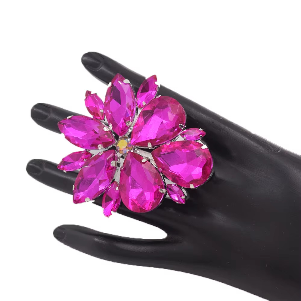fashion all match party personality exaggerated ring flower ring colorful simple design shiny ring female_voghion.com