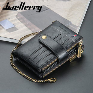 baellerry New Wallet Men's Short European and American Retro Double Zipper Card Bag Men's Vertical Buckle Coin Purse