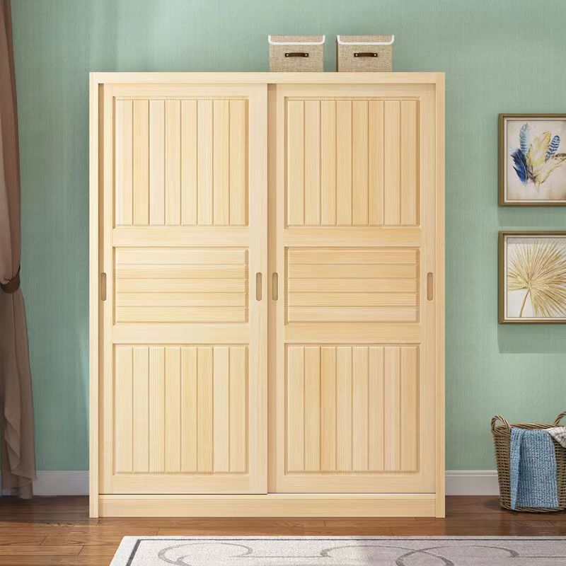 Sliding Door Wardrobe Pine Economical Solid Wood Large Wardrobe Modern Simple Home Sliding Children's Wardrobe