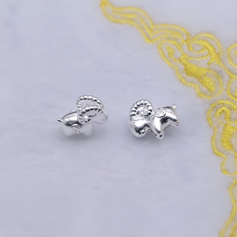 999 pure silver, Chinese-style coin charm, sheep-shaped 3D accessory, spacer bead for DIY beadwork, bracelet, necklace, and other jewelry