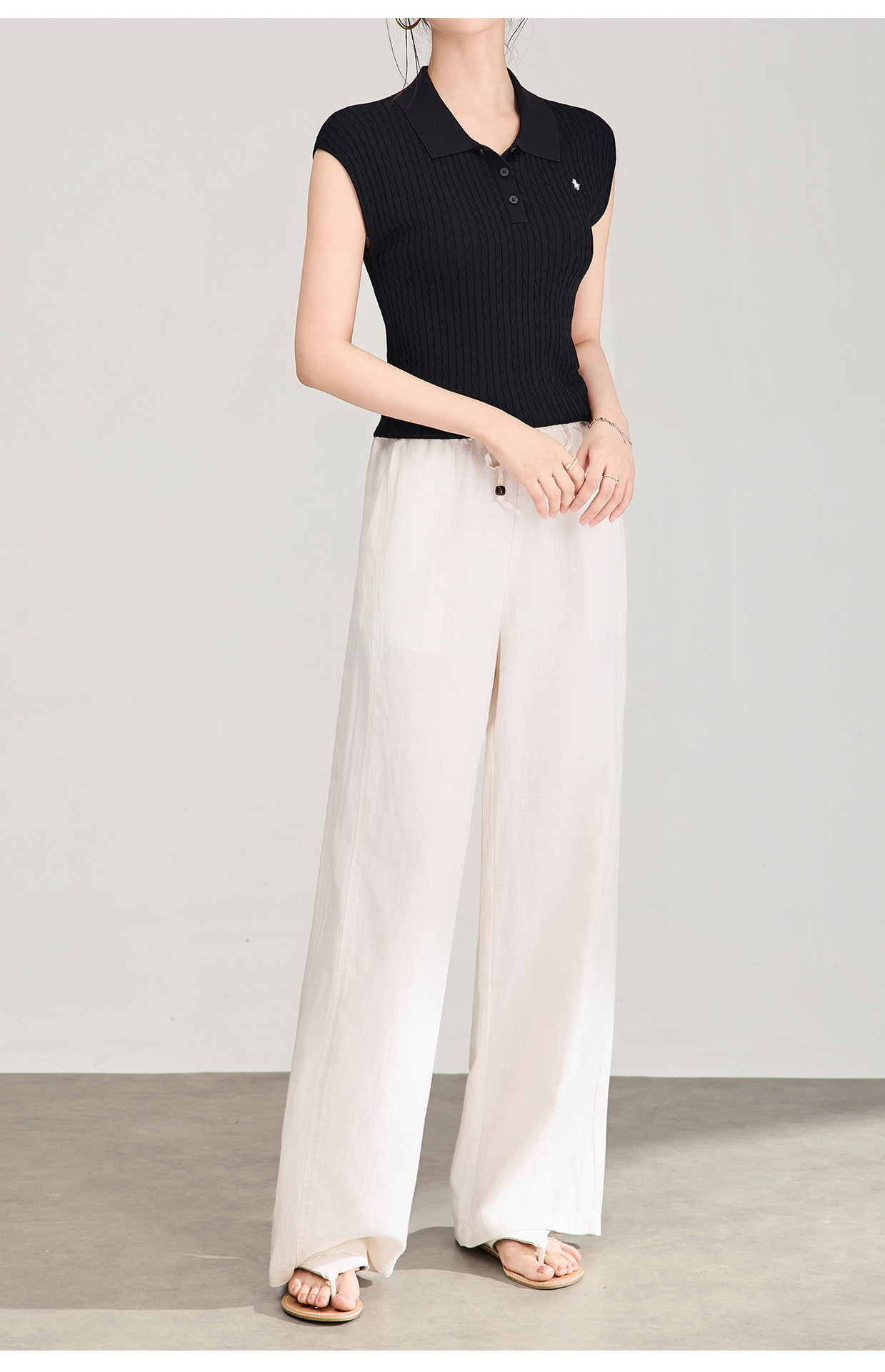 Quần culottes nữ ống rộng chất liệu linen phối lụa, cạp chun rút dây, dáng suông mềm mại — màu xanh táo chi tiết 27