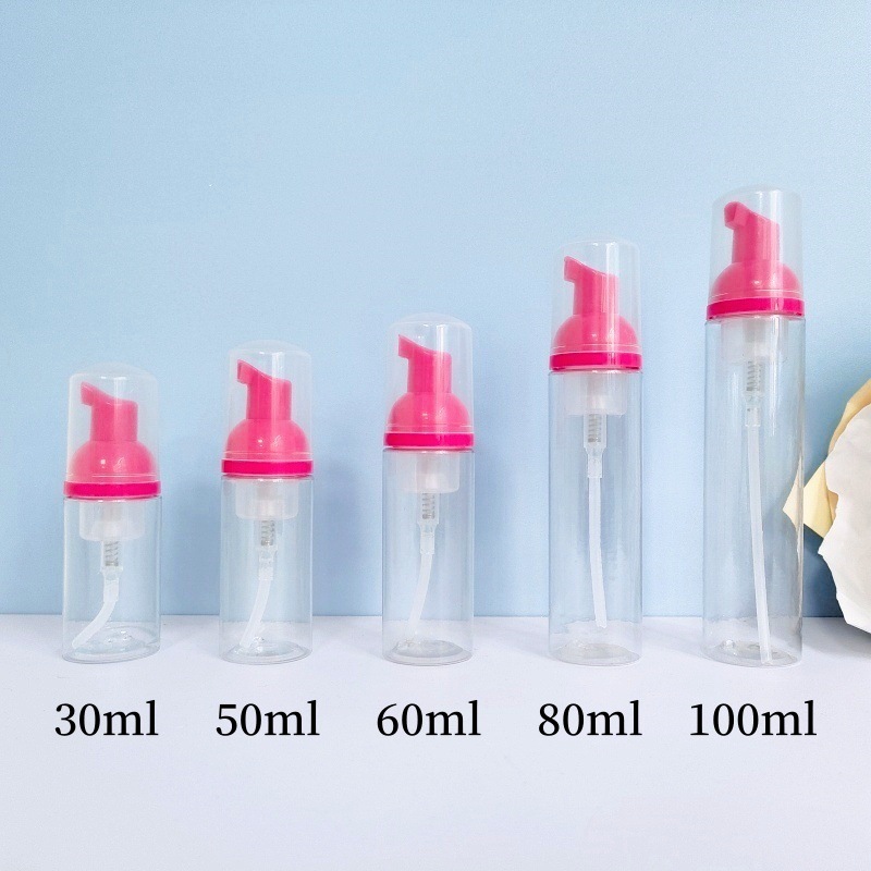 30 dientes PET mousse transparente botella 30ml100ml limpiador facial espuma botella champú espuma botella de pie en stock