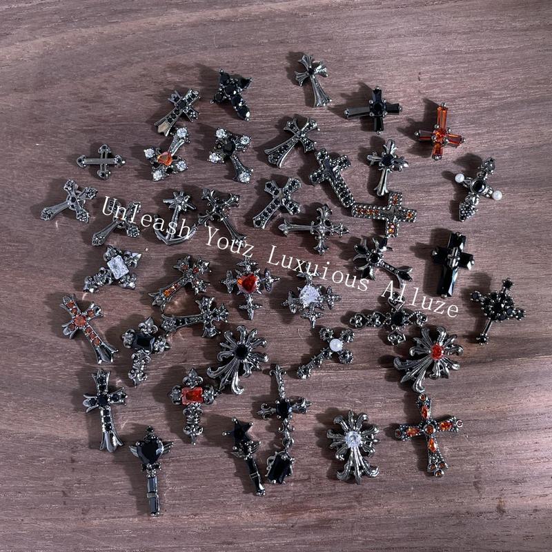 lz 新クローハートネイルアートジュエリー 402 パンクスタイルクロスダークフルダイヤモンドジルコン立体ネイルデコレーション|undefined