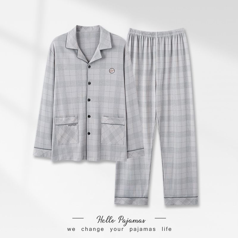 Pijamas de algodón para hombres primavera y otoño 2025 nuevo conjunto de ropa de hogar de manga larga suelta juvenil