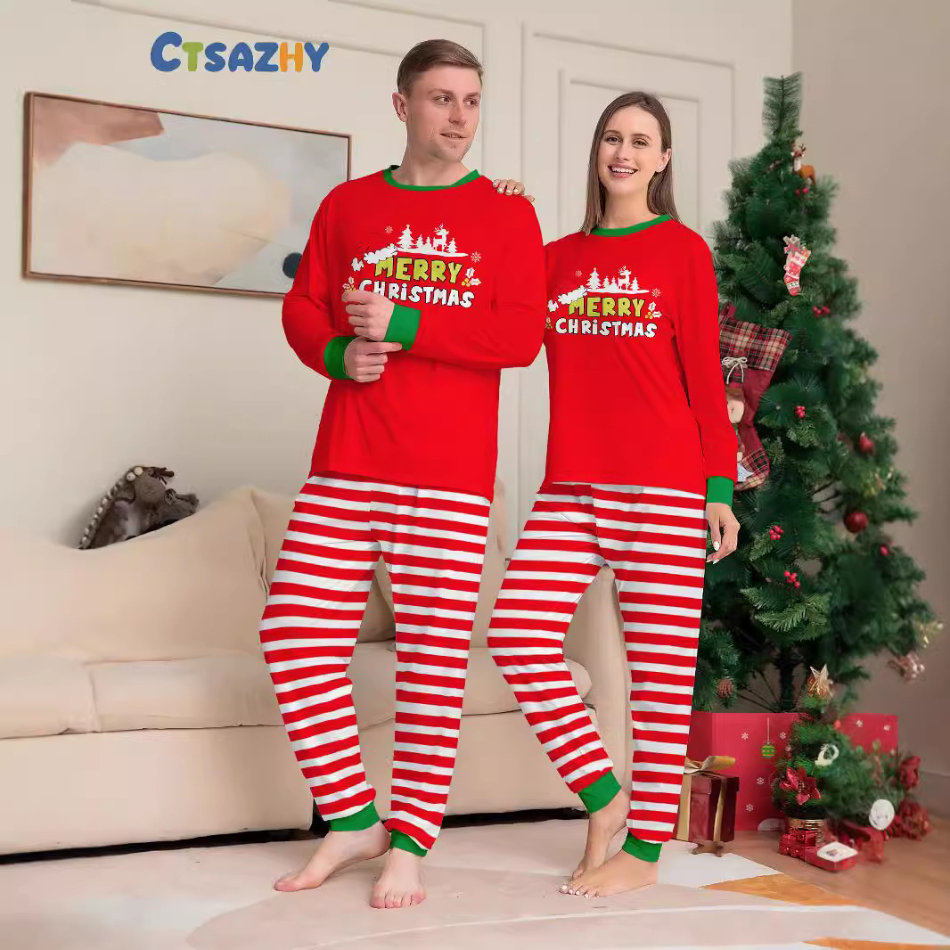 Chrëschtdag Hirschmütz Buschtaf gestreift Chrëschtdag Familljekostüm gedréckt Heemkleeder_voghion.com