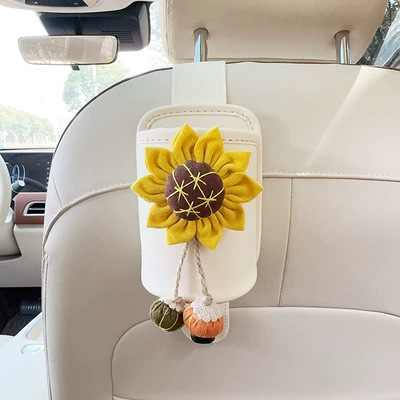 Car cup holder/beverage holder – Holder Hook Car Rear Multi-Functional - off-white-leather-water-cup-holder-with-hook-sunflower