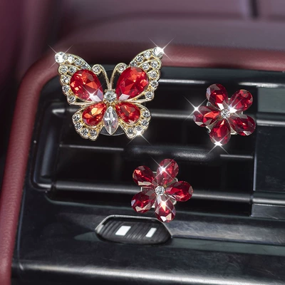 Clips, In-Car Fragrance Diffusers for – Car Perfume Aromatherapy - 3-crystal-butterfly-flower-red-incense-tablets
