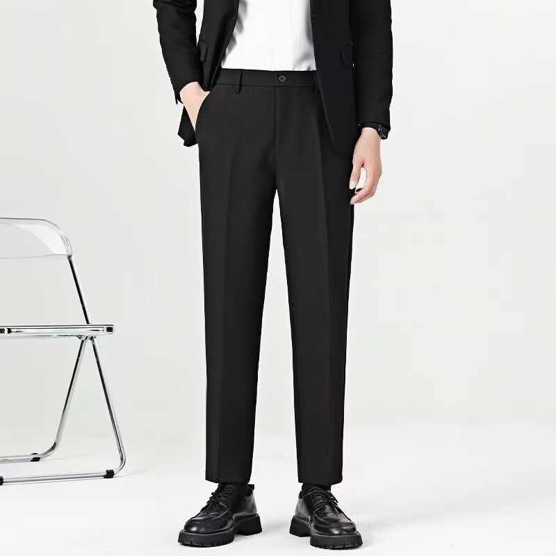 Spring Drape Slim Fit Cropped Men's Straight-Leg Dress Pants Casual Large Size Wrinkle-Free Long Trousers Trendy