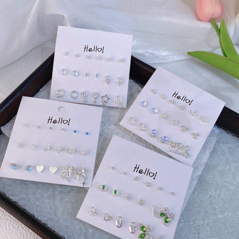 夏季新款套装炫彩闪闪星期不重样银针耳钉甜美日常简约吊坠耳饰|undefined