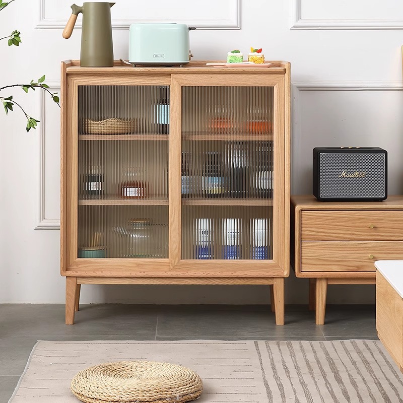 All Solid Wood Sideboard Pure Red Oak Wine Cabinet Ultra-thin Small Apartment Restaurant Locker Scandinavian Style