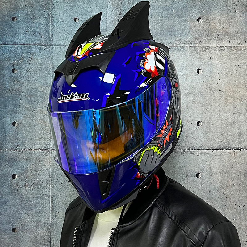 JIEKAI coche eléctrico bicicleta casco hombres y mujeres casco completo cuatro estaciones doble espejo bluetooth personalidad casco gris mentira carrera