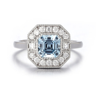 Sapphire Ring Inlaid Color Treasure Ring 18K Gold Ring Female Cross-Border Live Ascher Aquamarine Ring