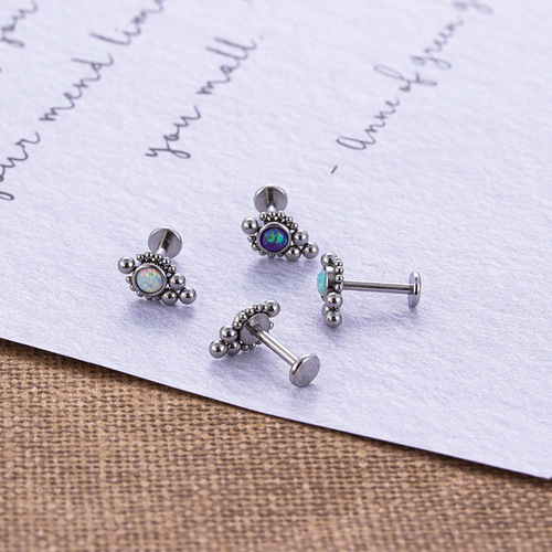 Stainless steel inlaid with Australian gemstones, intradental screws, lip nails, fashionable European and American popular lip cartilage piercing bone nails, lip nails