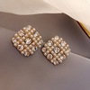 Silver needle, square fashionable trend small earrings from pearl, silver 925 sample, Japanese and Korean