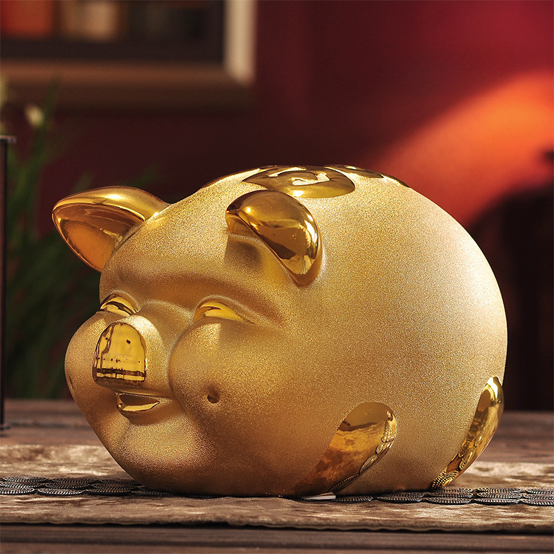 Golden Ceramic Gold Pig Adult and Children Savings Bank Home Decor Good Luck Charm Craftsmanship Pig Year Ornament