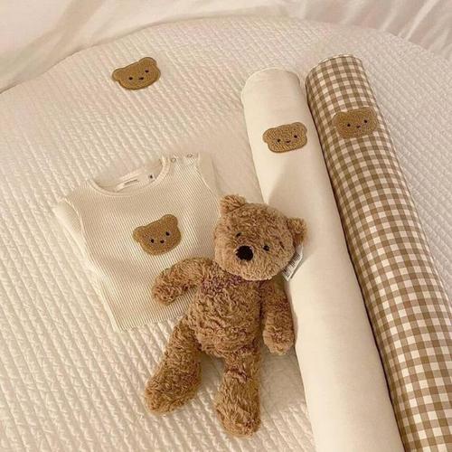 INS Teddy Bear Baby Cylindrical Bed Rail Baby Anti-Collision Side Sleep Pillow Leg Holder Soothing Hug Pillow Washable