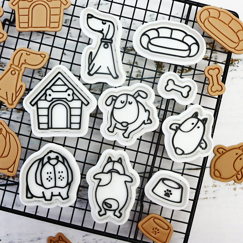 Molde de galletas de la serie para perros Molde de fondant de bricolaje para hornear de dibujos animados Molde de corte de galletas de glaseado de prensa tridimensional 3D