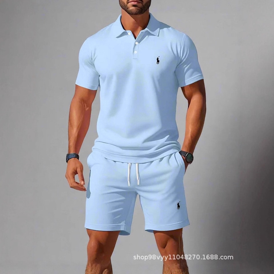 Foreign Trade Cross-Border 2025 Hot Selling 3D Digital Printing Men's Casual Loose Short-Sleeved Shirt Shorts Polo Shirt Suit