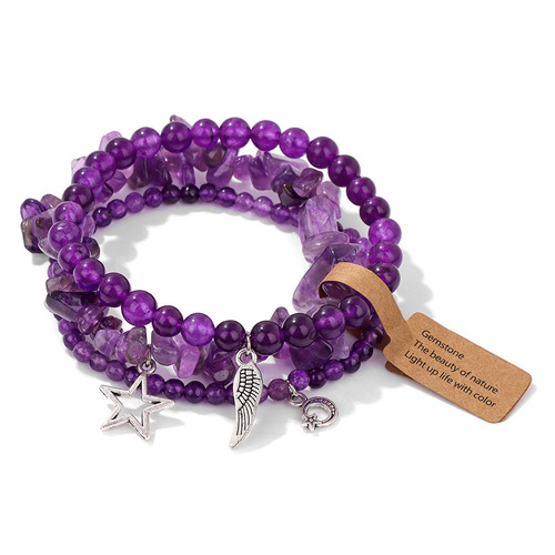 Gemstone beads bracelet set label simple new star leaf pendant elastic cord bracelet cross-border