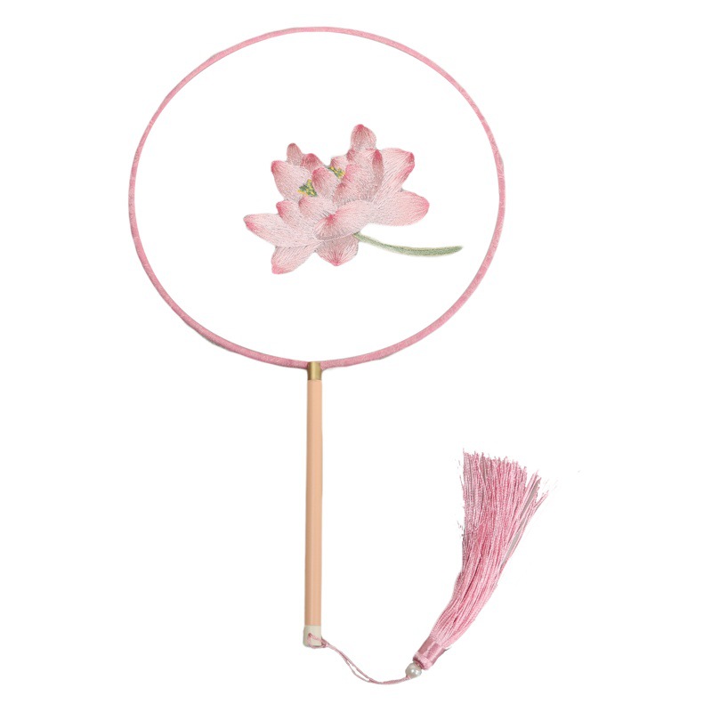 Fan redonda bordada danza ventilador de palacio accesorios de estilo chino cheongsam hanfu mango medio-largo medio año ventilador de estilo antiguo al por mayor
