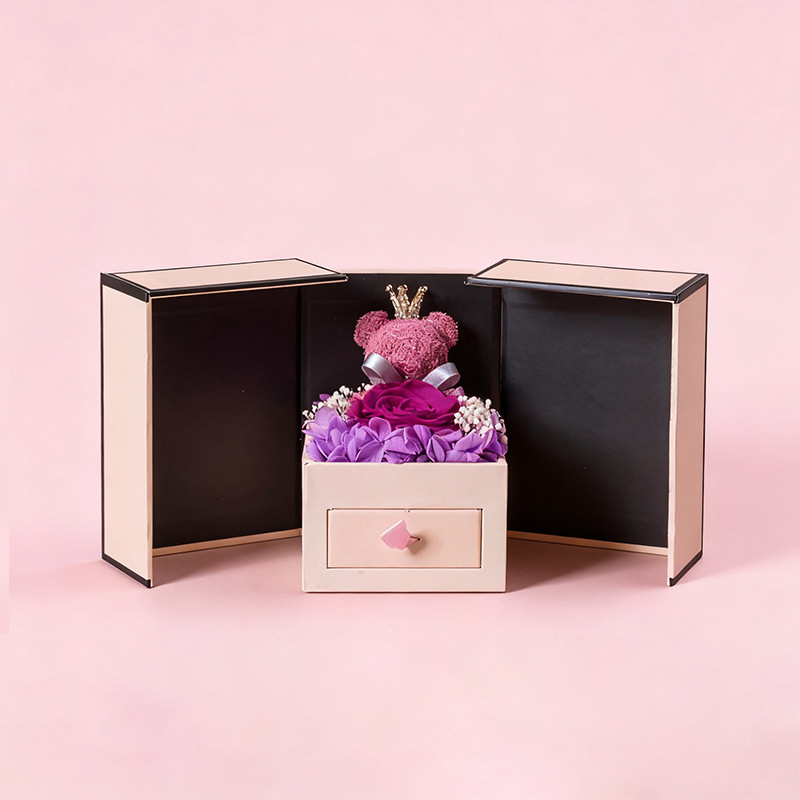 Festivalgeschenke Weihnachten Konservierte Blumen-Geschenkbox Fertiges Valentinstagsgeschenk Sweetheart Bear Doppeltürige Rose Weihnachtsgeschenkbox Schmuckschatulle_voghion.com
